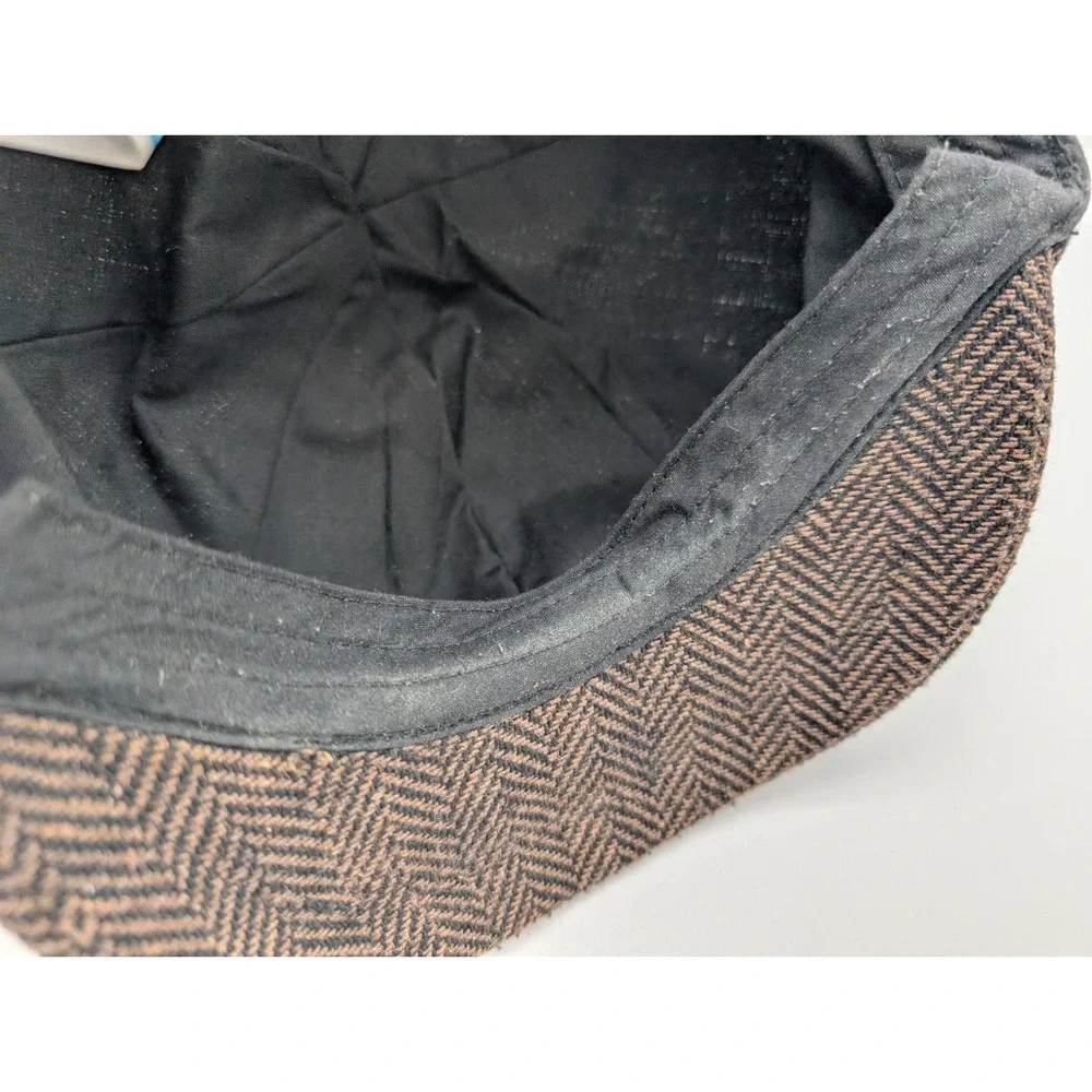 Basic Blues Brown Herringbone Newsboy Cap Flat Hat Size 60